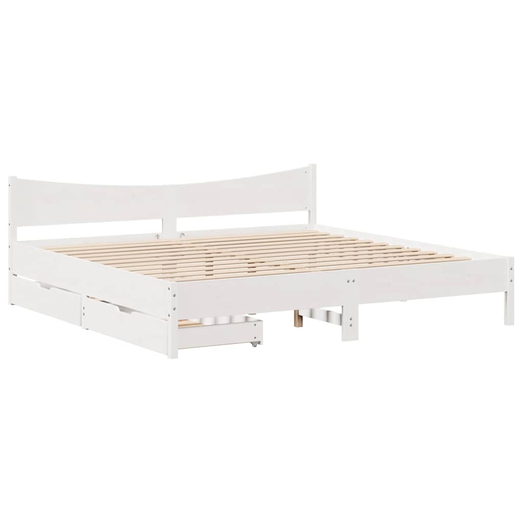 Cadre de lit avec tiroirs blanc 200x200 cm bois massif de pin - XIOS