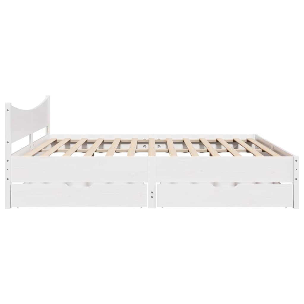 Cadre de lit avec tiroirs blanc 200x200 cm bois massif de pin - XIOS