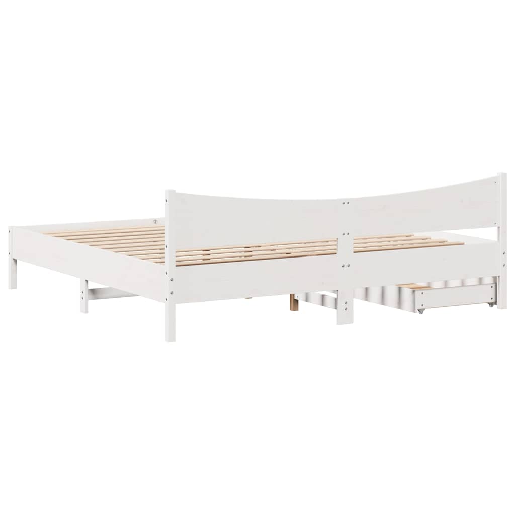 Cadre de lit avec tiroirs blanc 200x200 cm bois massif de pin - XIOS