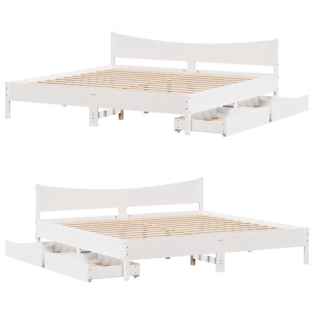 Cadre de lit avec tiroirs blanc 200x200 cm bois massif de pin - XIOS