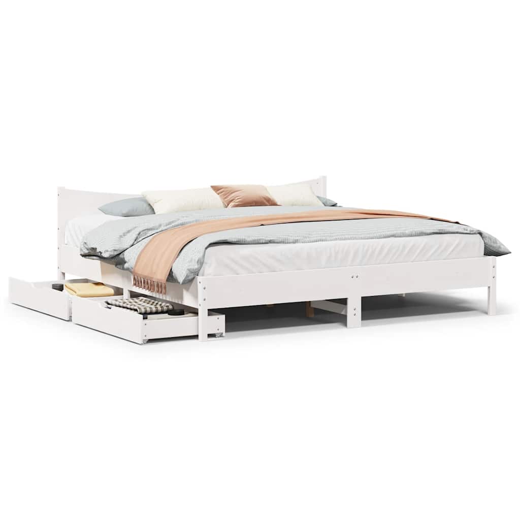 Cadre de lit avec tiroirs blanc 200x200 cm bois massif de pin - XIOS