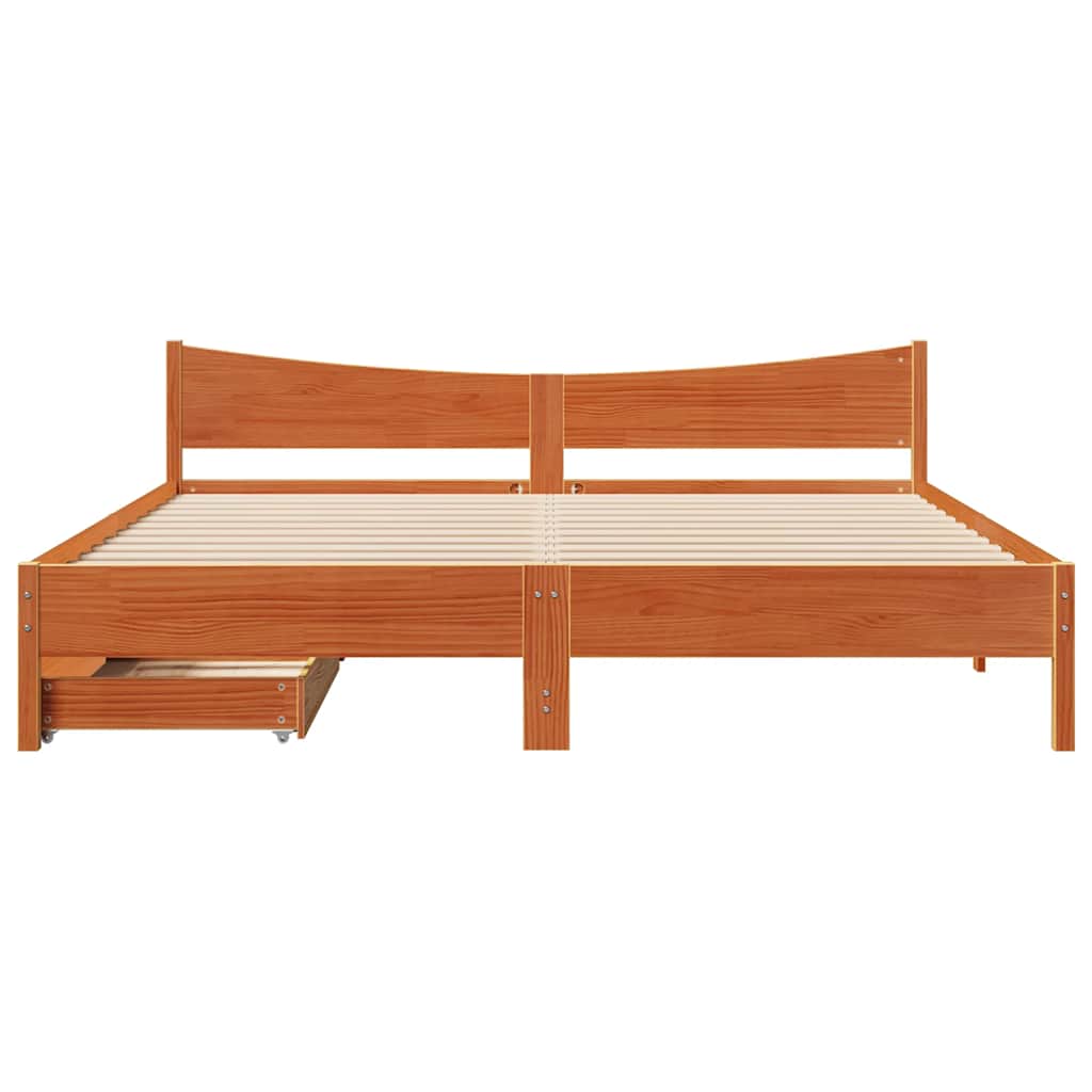 Cadre de lit avec tiroirs cire marron 200x200cm bois pin massif - XIOS