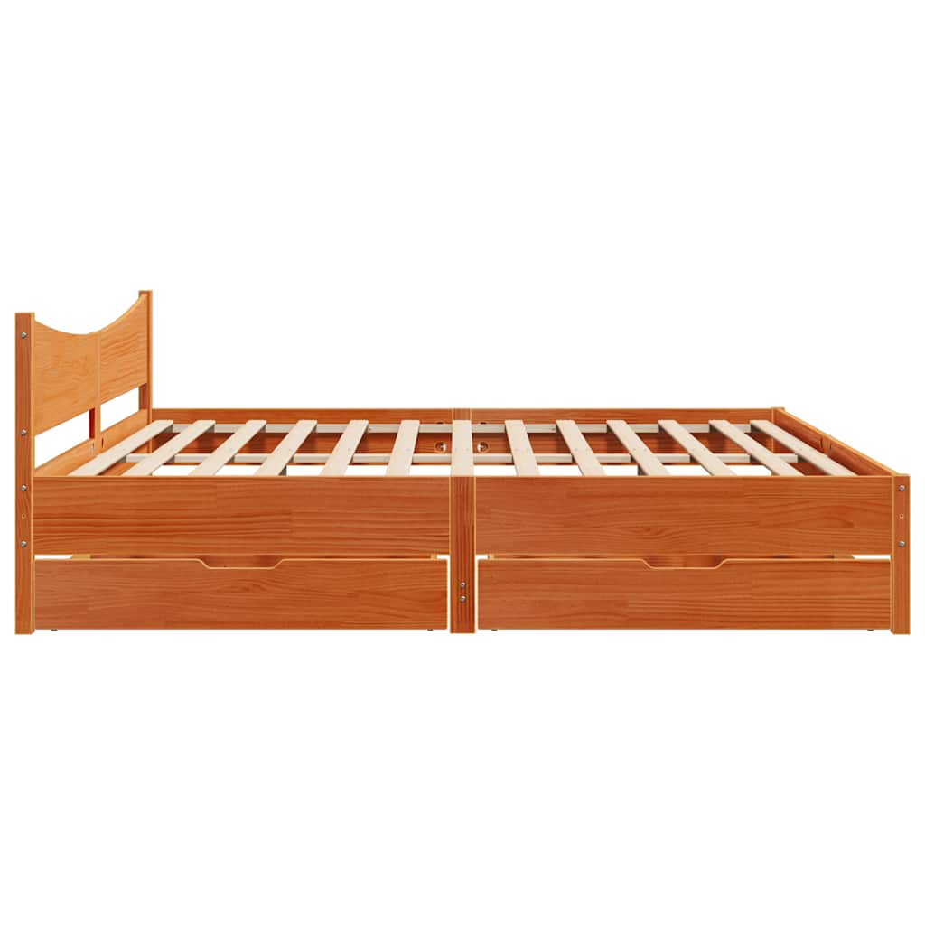 Cadre de lit avec tiroirs cire marron 200x200cm bois pin massif - XIOS
