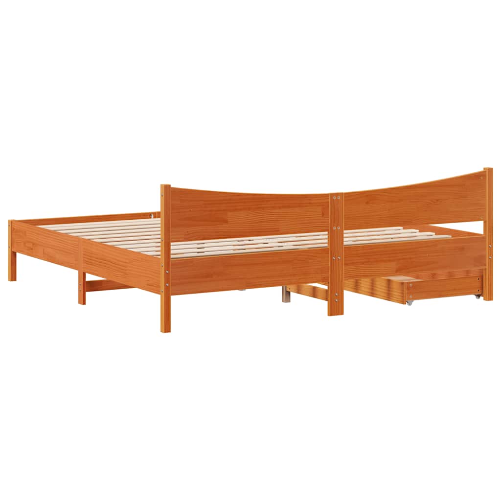 Cadre de lit avec tiroirs cire marron 200x200cm bois pin massif - XIOS