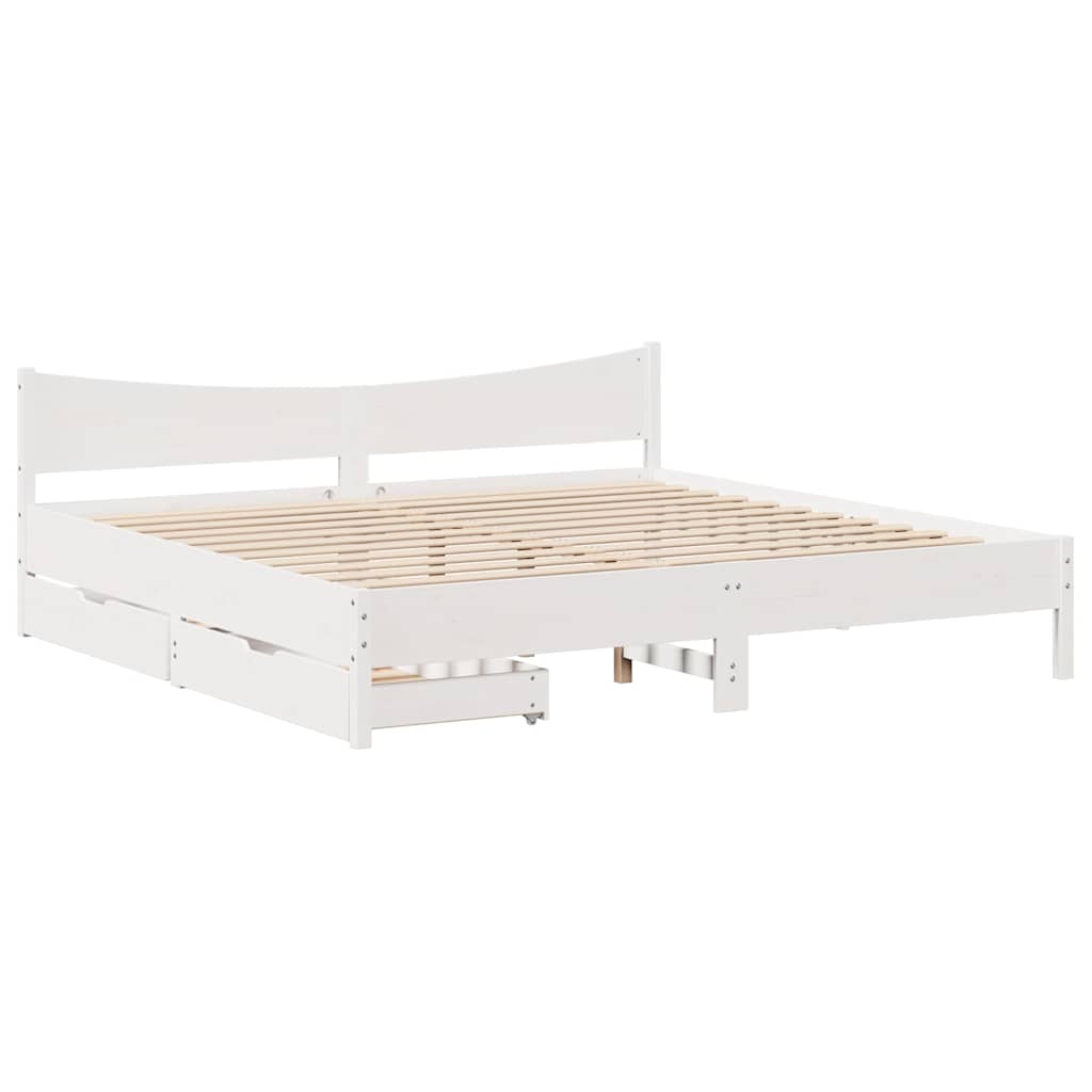 Cadre de lit avec tiroirs blanc 180x200 cm bois de pin massif - XIOS