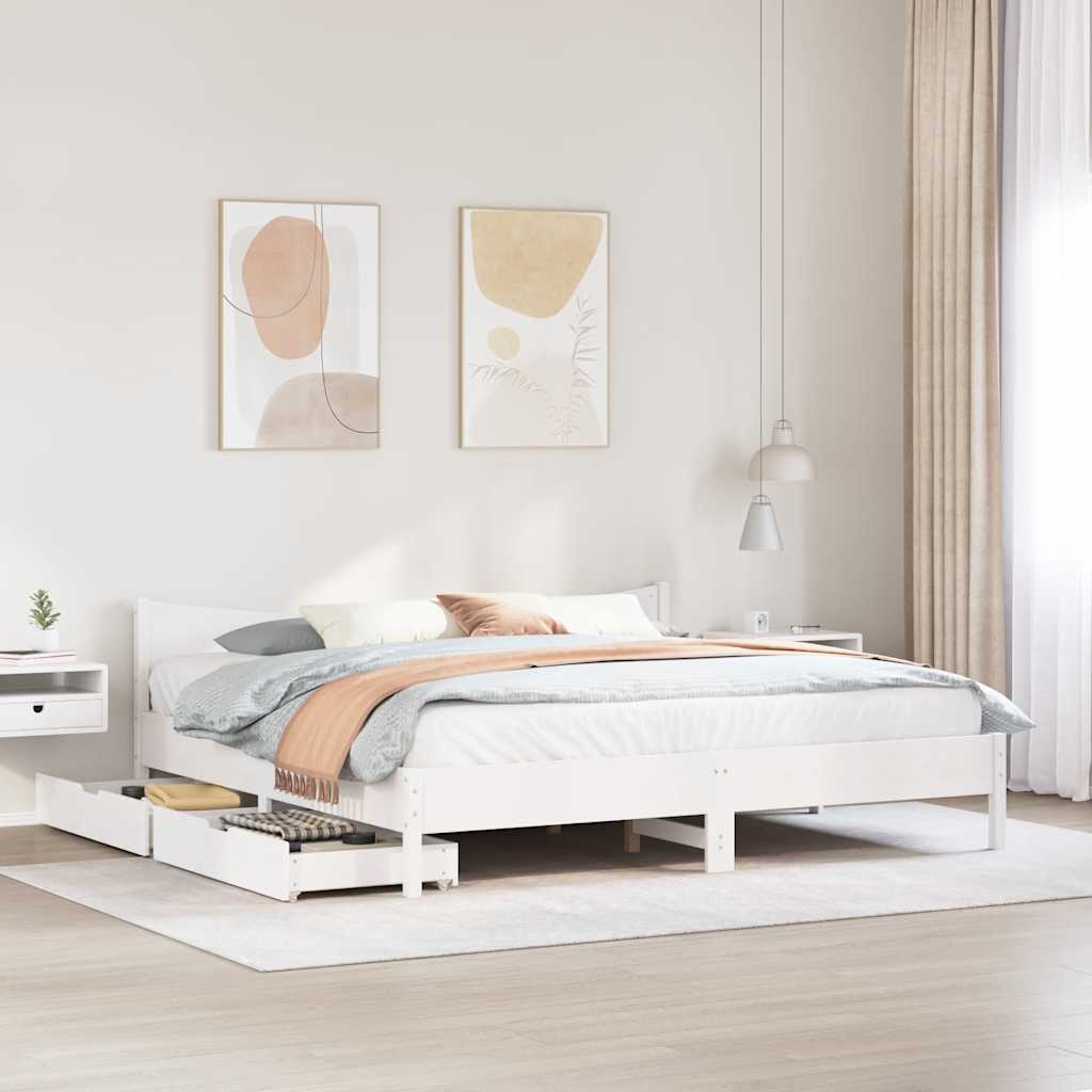 Cadre de lit avec tiroirs blanc 180x200 cm bois de pin massif - XIOS
