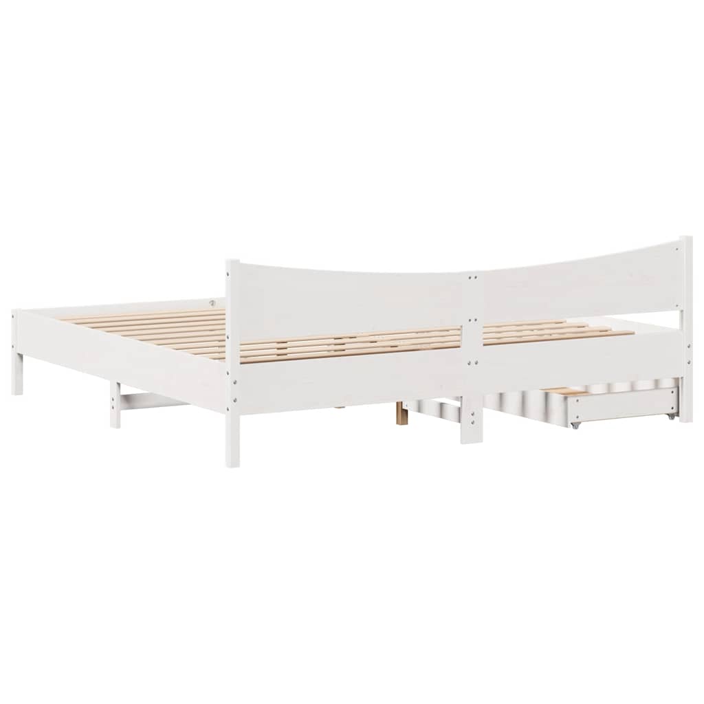 Cadre de lit avec tiroirs blanc 180x200 cm bois de pin massif - XIOS