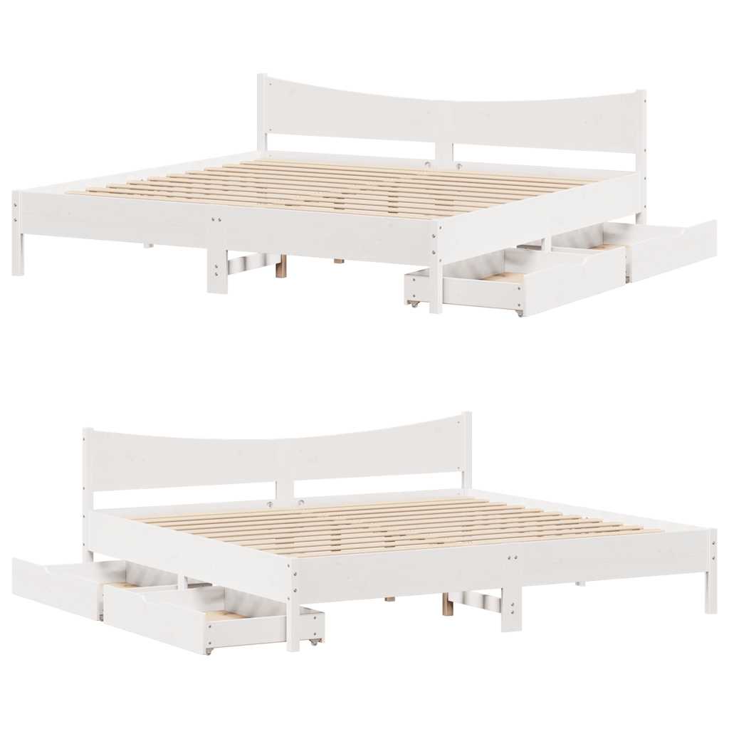 Cadre de lit avec tiroirs blanc 180x200 cm bois de pin massif - XIOS