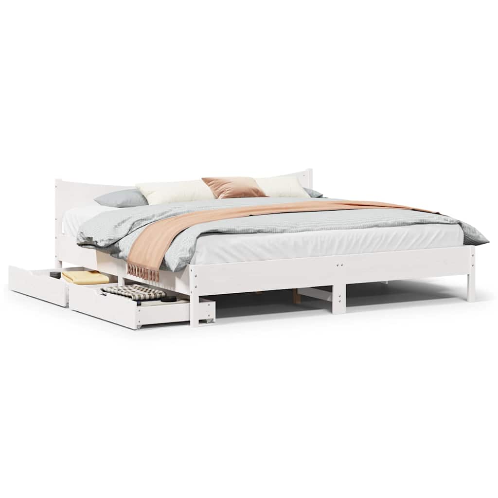 Cadre de lit avec tiroirs blanc 180x200 cm bois de pin massif - XIOS