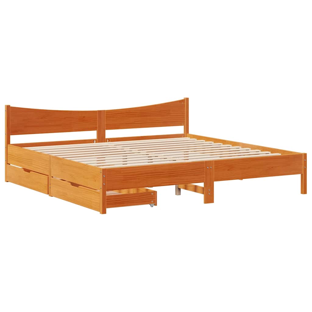 Cadre de lit avec tiroirs cire marron 180x200cm bois pin massif - XIOS