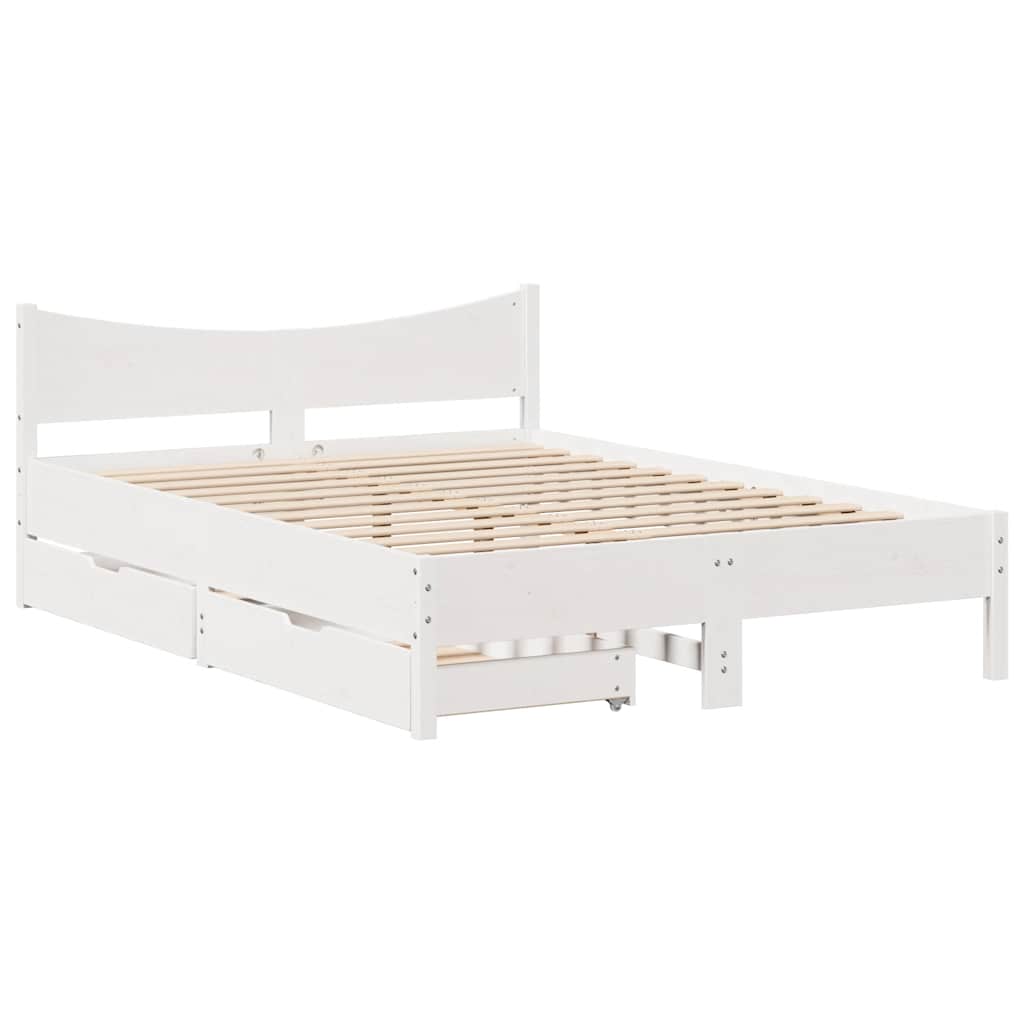 Cadre de lit avec tiroirs blanc 160x200 cm bois massif de pin - XIOS