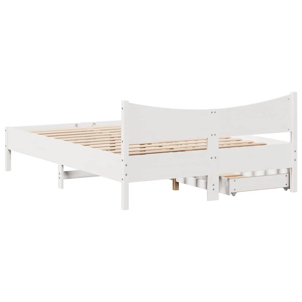 Cadre de lit avec tiroirs blanc 160x200 cm bois massif de pin - XIOS