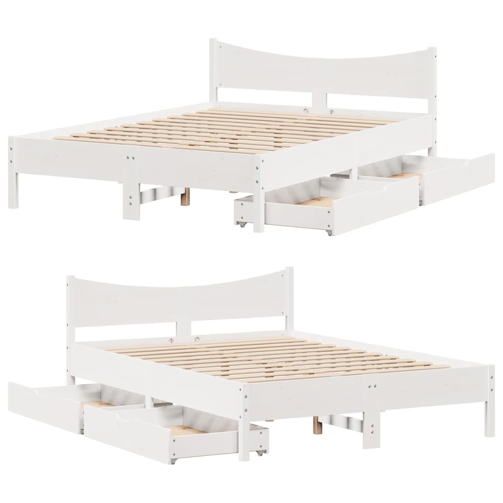 Cadre de lit avec tiroirs blanc 160x200 cm bois massif de pin - XIOS