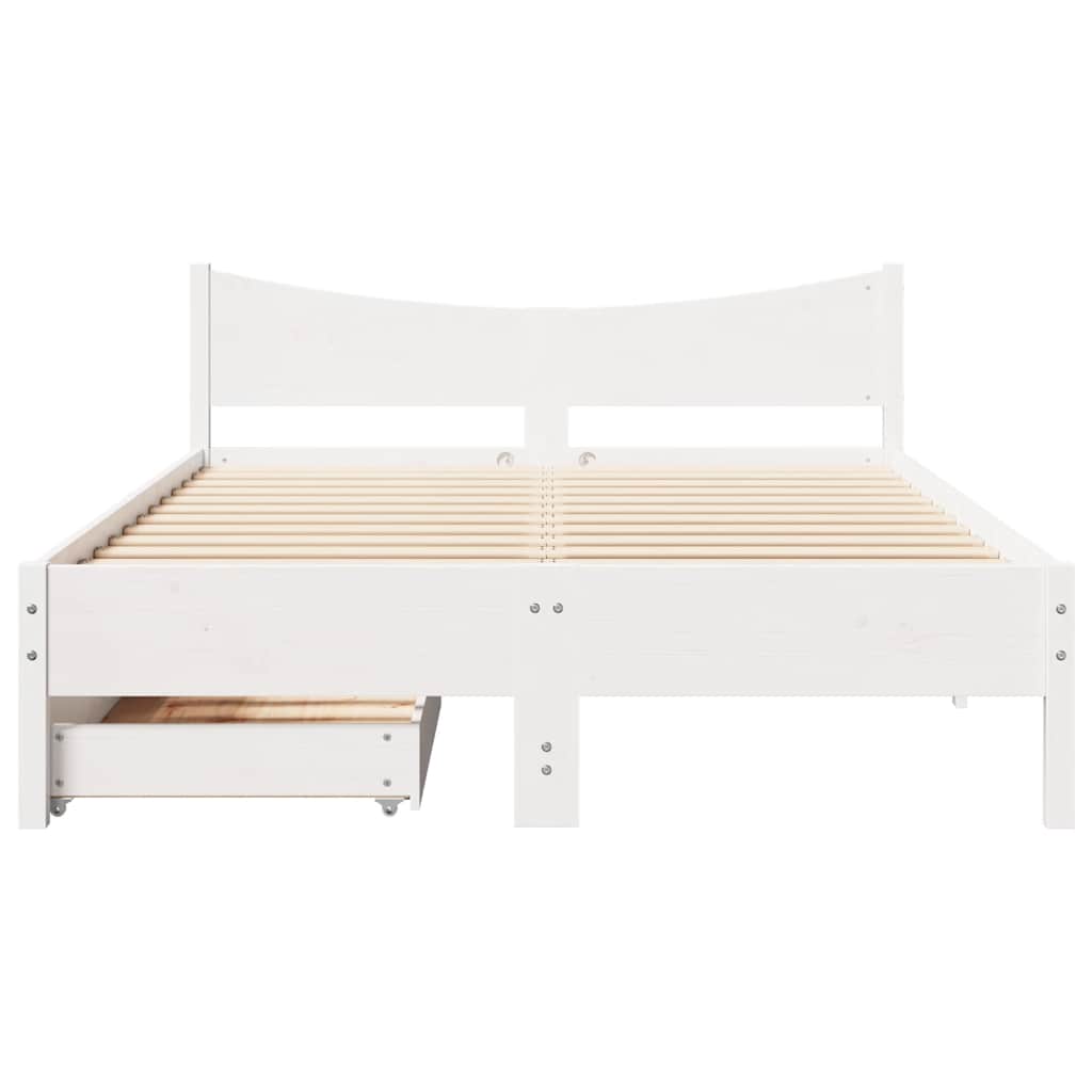 Cadre de lit avec tiroirs blanc 150x200 cm bois de pin massif - XIOS