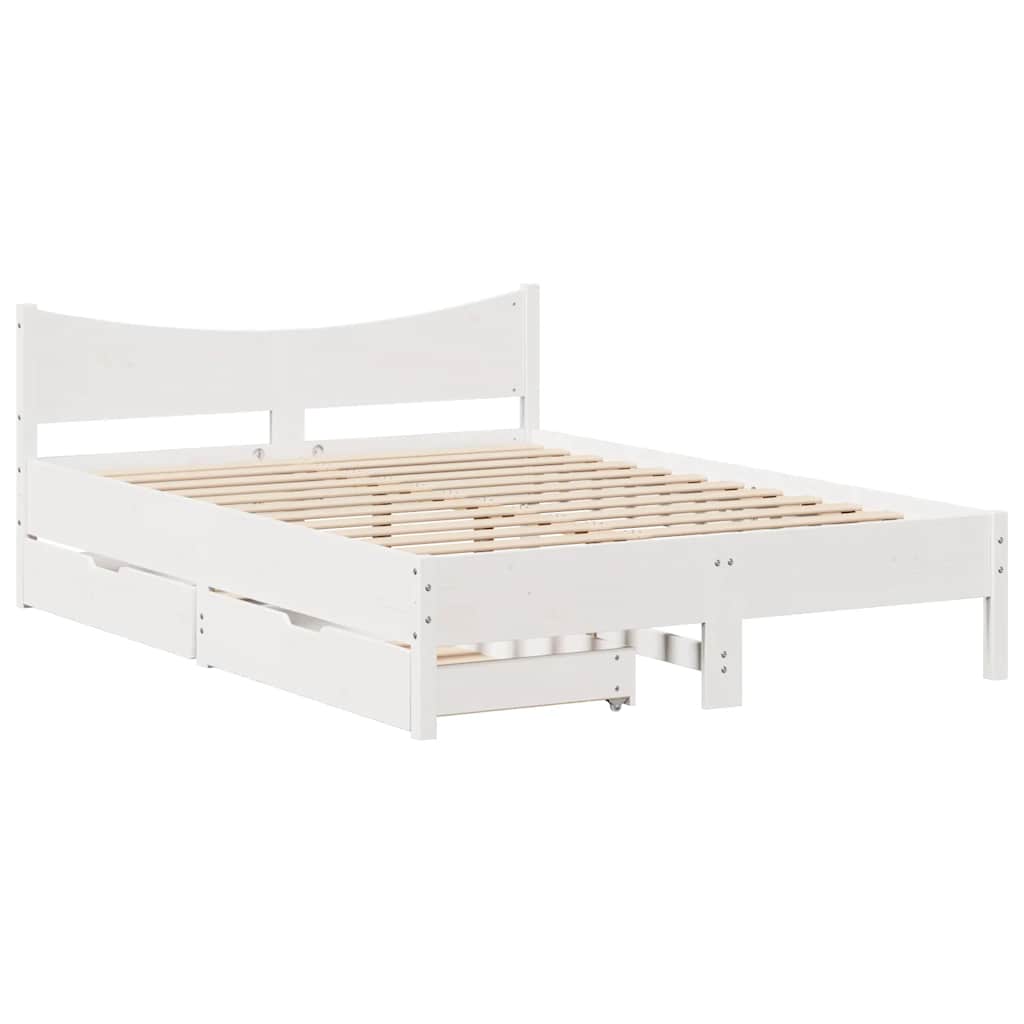 Cadre de lit avec tiroirs blanc 120x200 cm bois de pin massif - XIOS
