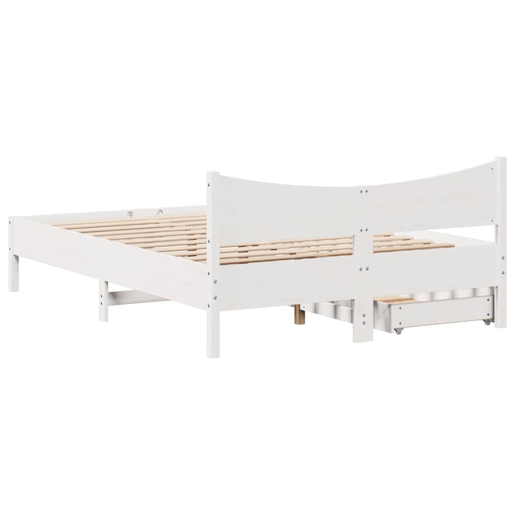 Cadre de lit avec tiroirs blanc 120x200 cm bois de pin massif - XIOS