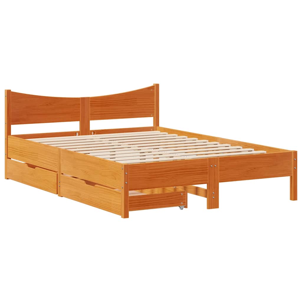 Cadre de lit avec tiroirs cire marron 120x200cm bois pin massif - XIOS