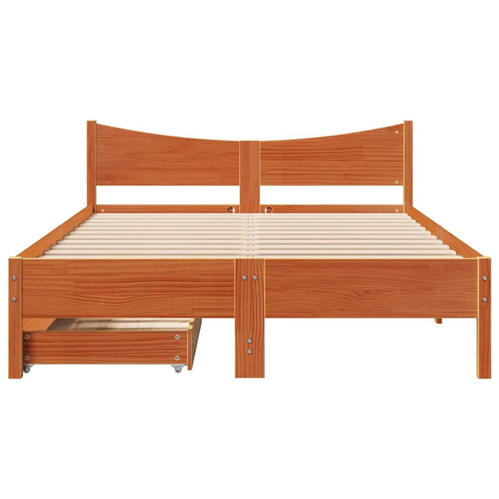Cadre de lit avec tiroirs cire marron 120x200cm bois pin massif - XIOS