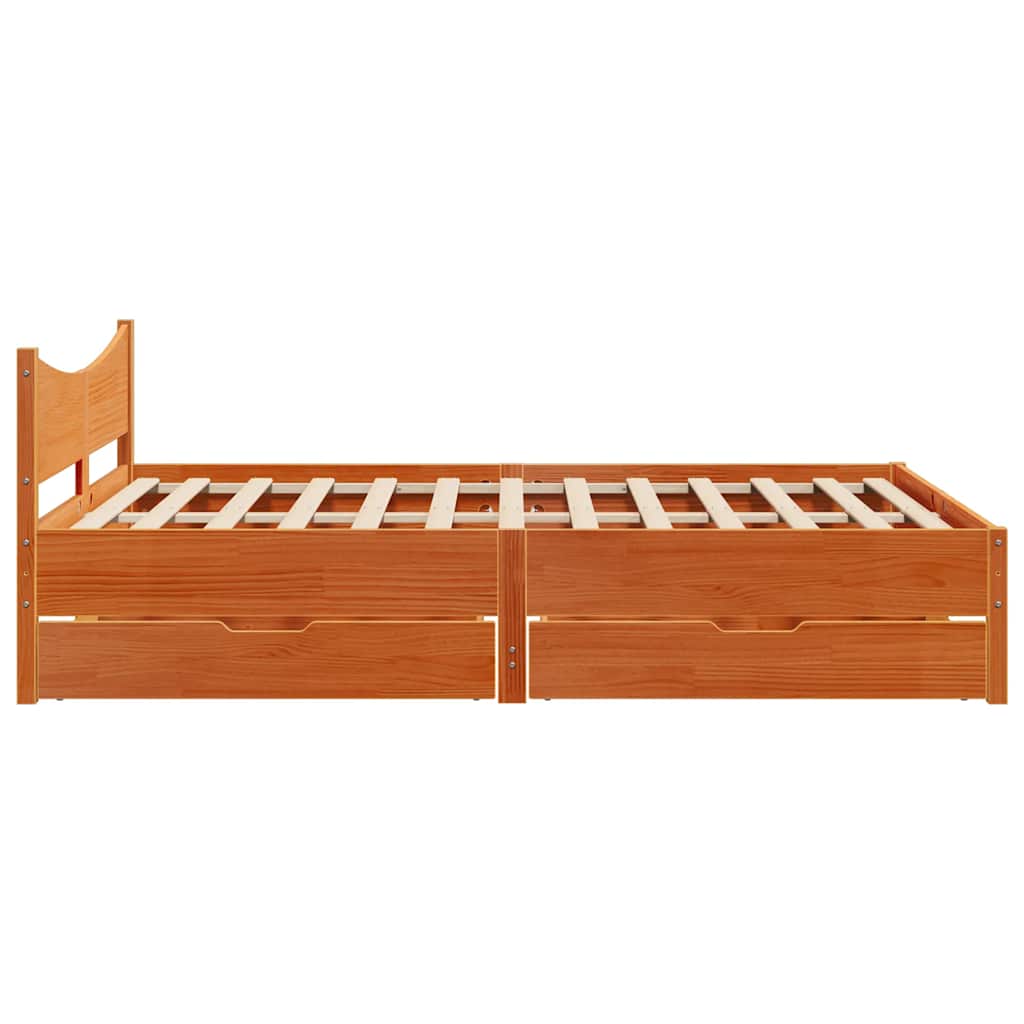 Cadre de lit avec tiroirs cire marron 120x200cm bois pin massif - XIOS