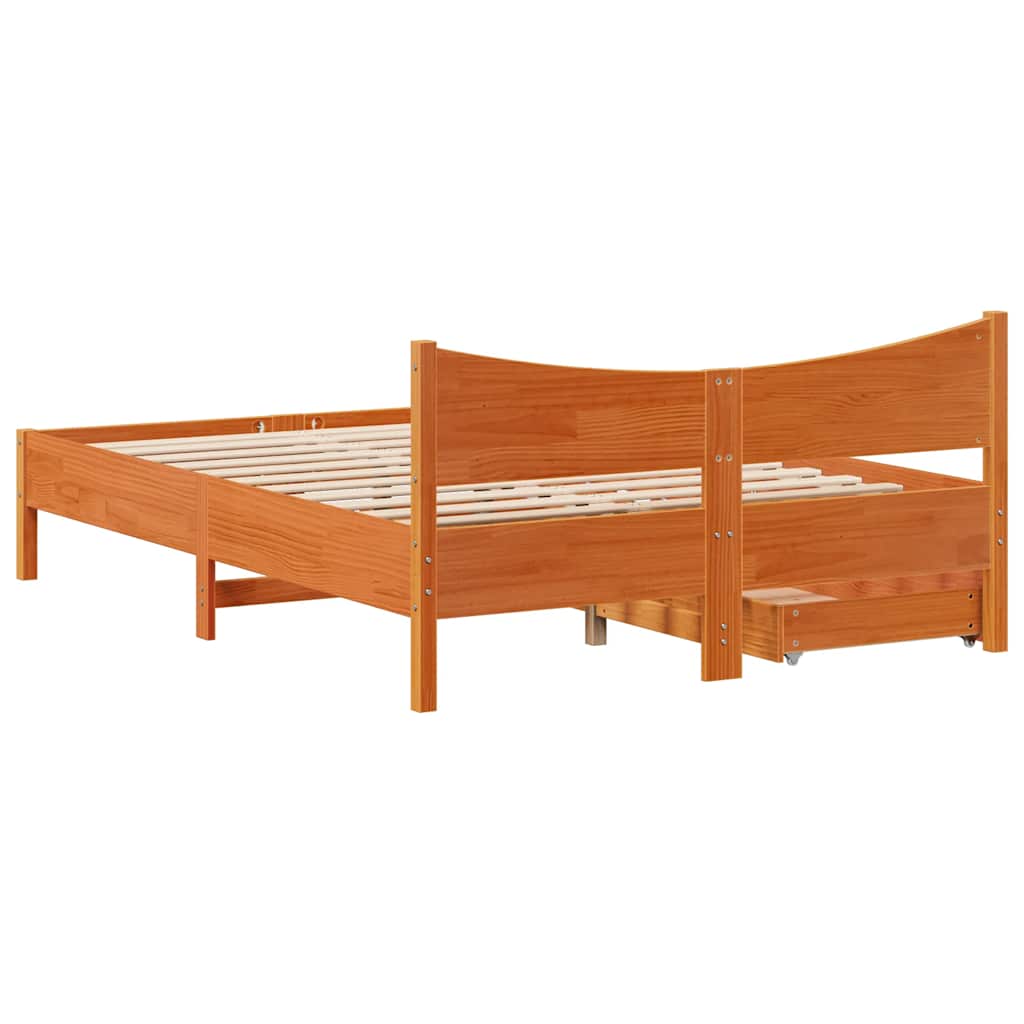 Cadre de lit avec tiroirs cire marron 120x200cm bois pin massif - XIOS