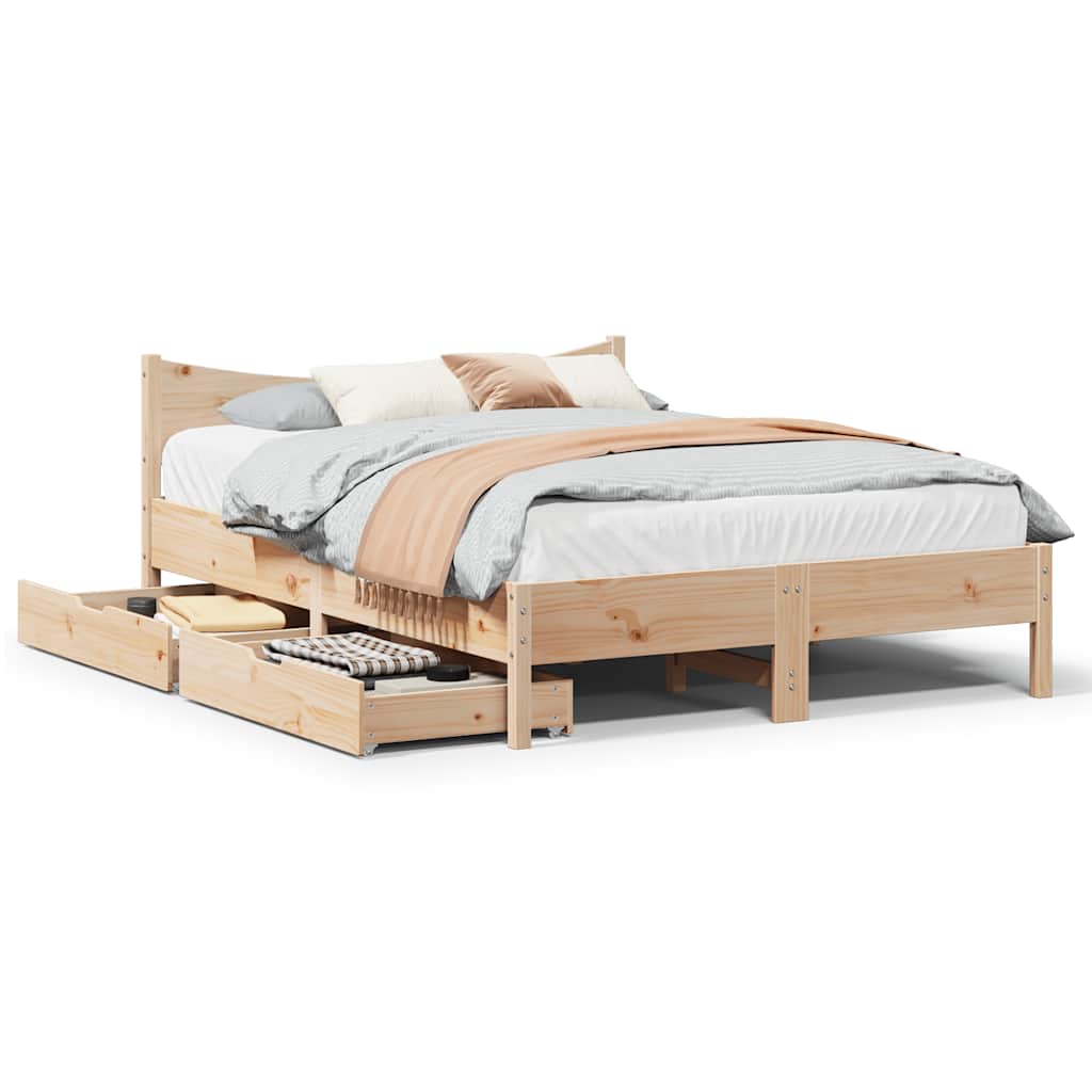 Cadre de lit avec tiroirs 135x190 cm Bois de pin massif - XIOS