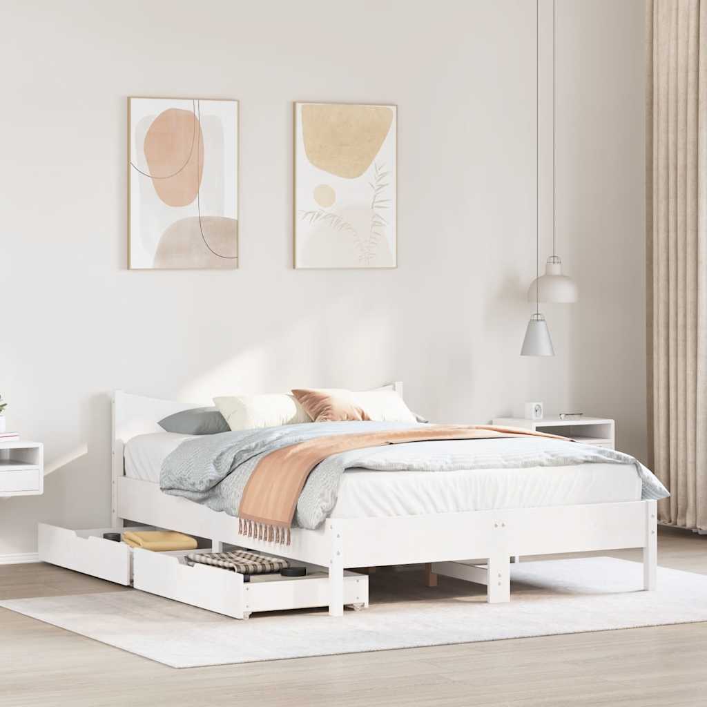 Cadre de lit avec tiroirs blanc 135x190 cm bois de pin massif - XIOS