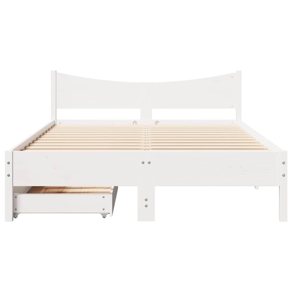 Cadre de lit avec tiroirs blanc 135x190 cm bois de pin massif - XIOS