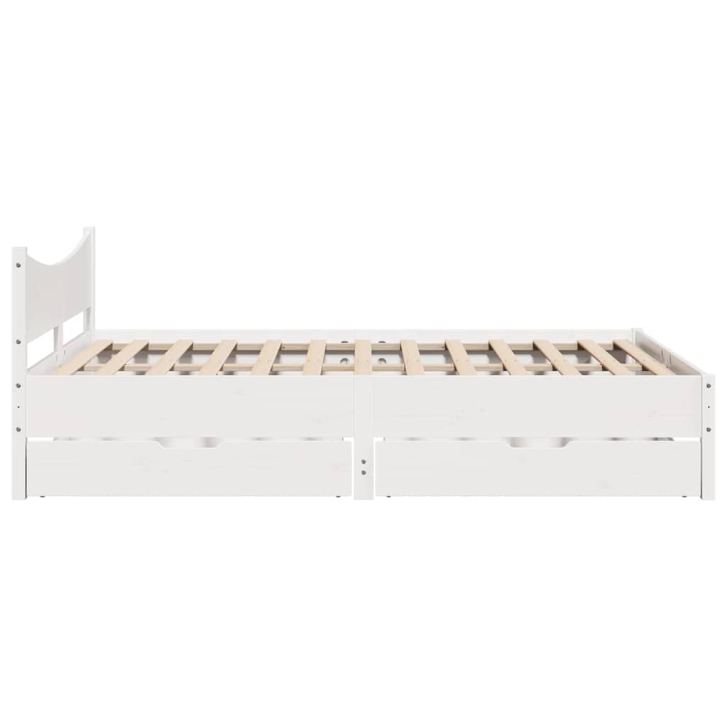 Cadre de lit avec tiroirs blanc 135x190 cm bois de pin massif - XIOS