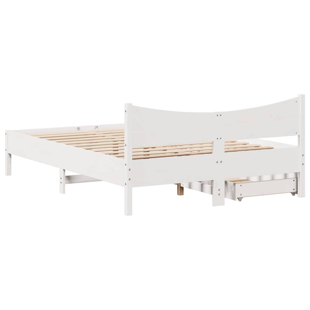 Cadre de lit avec tiroirs blanc 135x190 cm bois de pin massif - XIOS