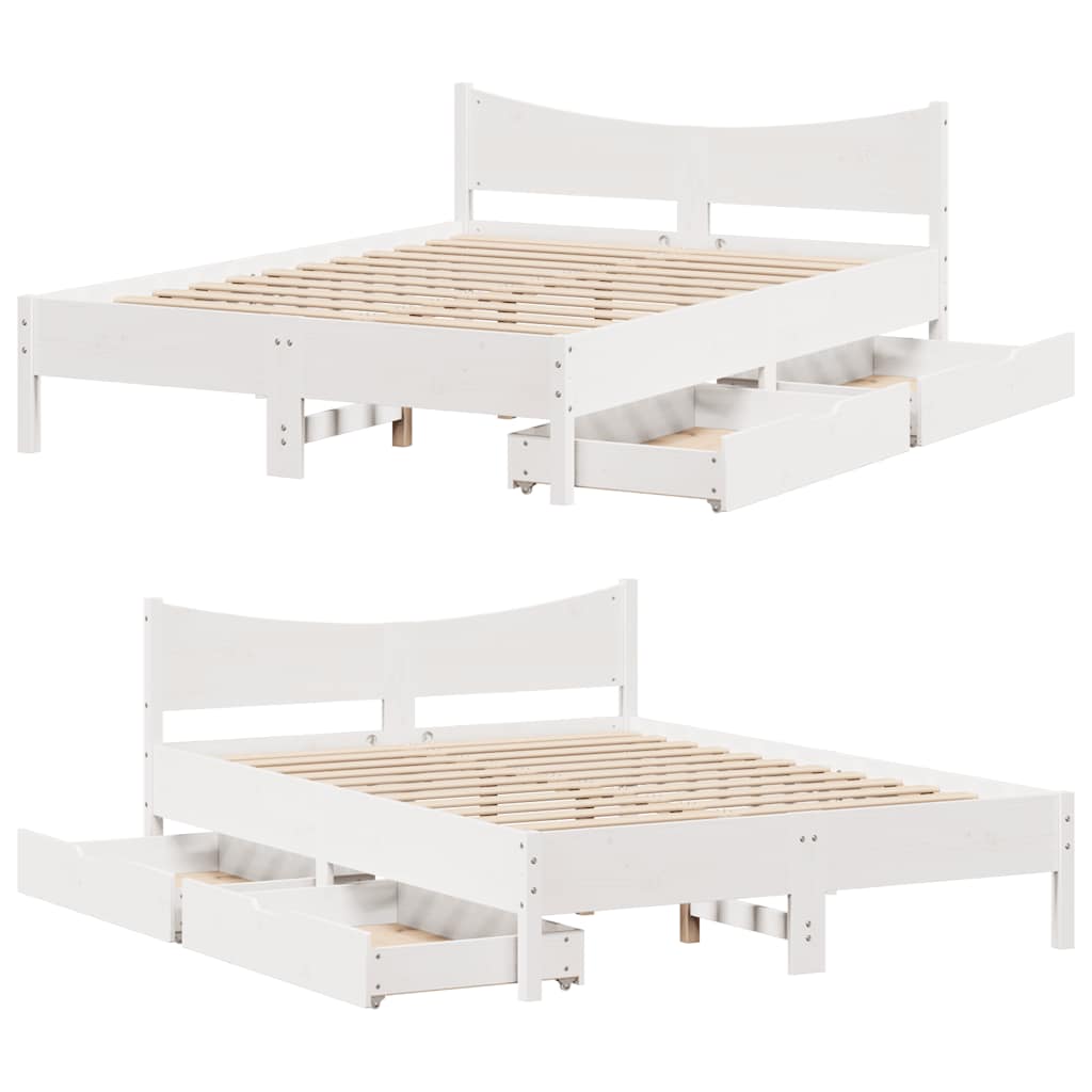 Cadre de lit avec tiroirs blanc 135x190 cm bois de pin massif - XIOS