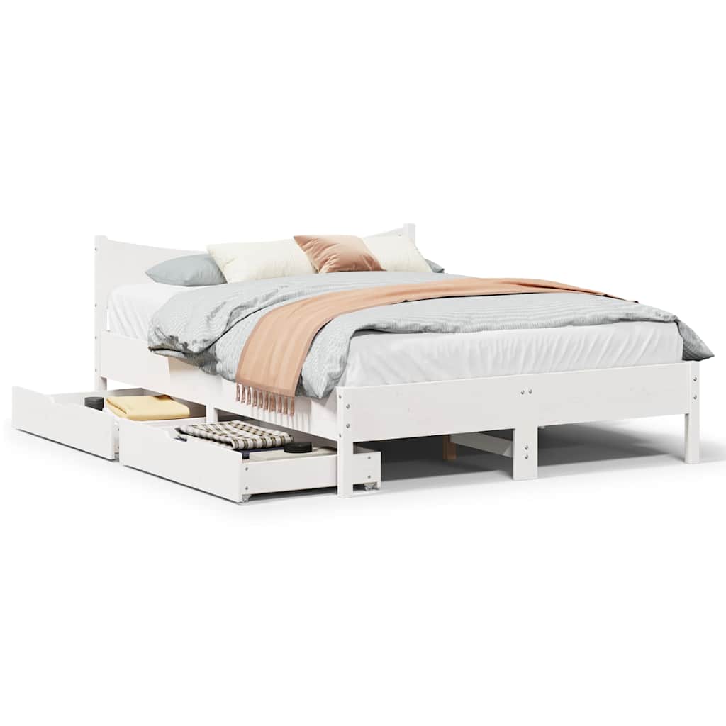 Cadre de lit avec tiroirs blanc 135x190 cm bois de pin massif - XIOS