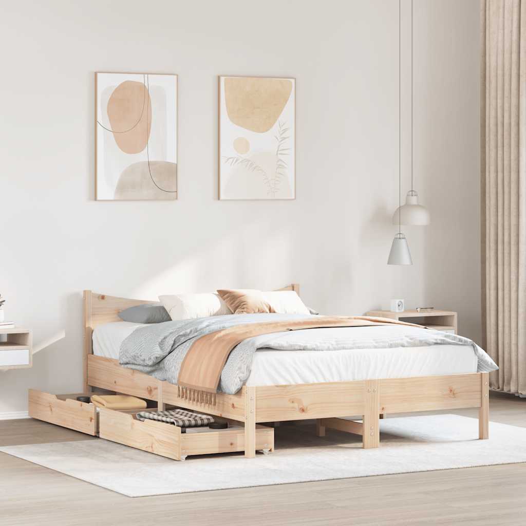 Cadre de lit avec tiroirs 120x190 cm bois de pin massif - XIOS