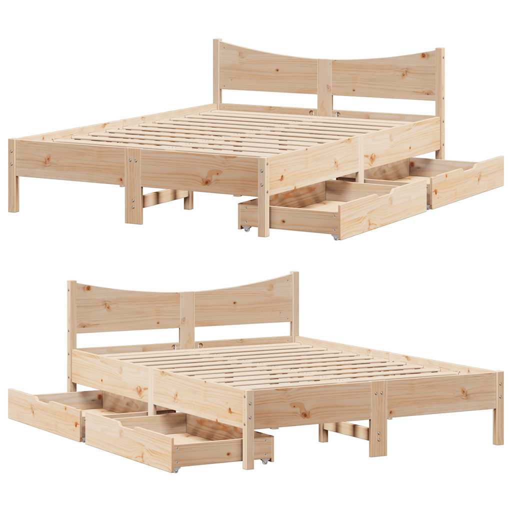 Cadre de lit avec tiroirs 120x190 cm bois de pin massif - XIOS