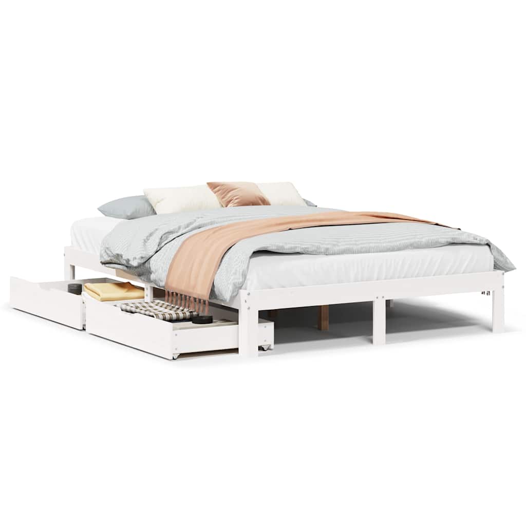 Cadre de lit avec tiroirs sans matelas blanc 135x190 cm - XIOS