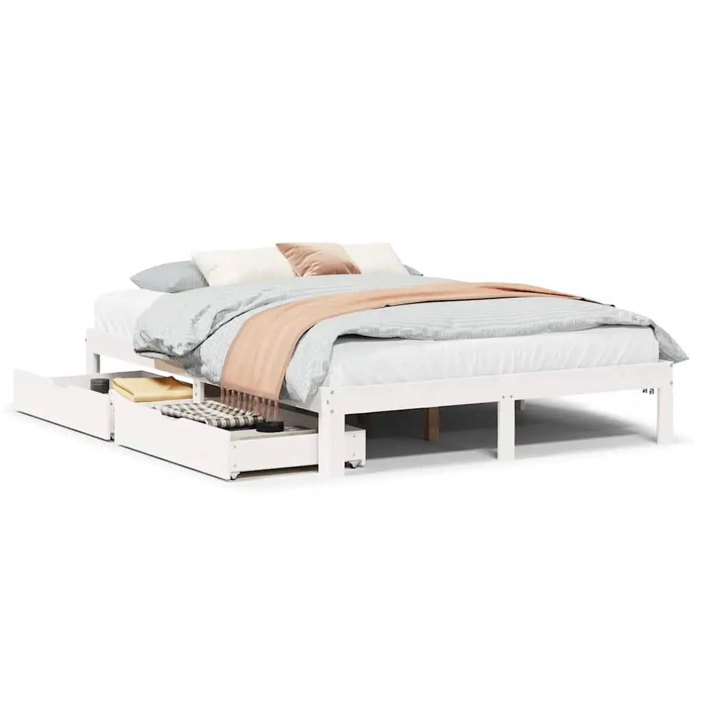 Cadre de lit avec tiroirs sans matelas blanc 160x200 cm - XIOS