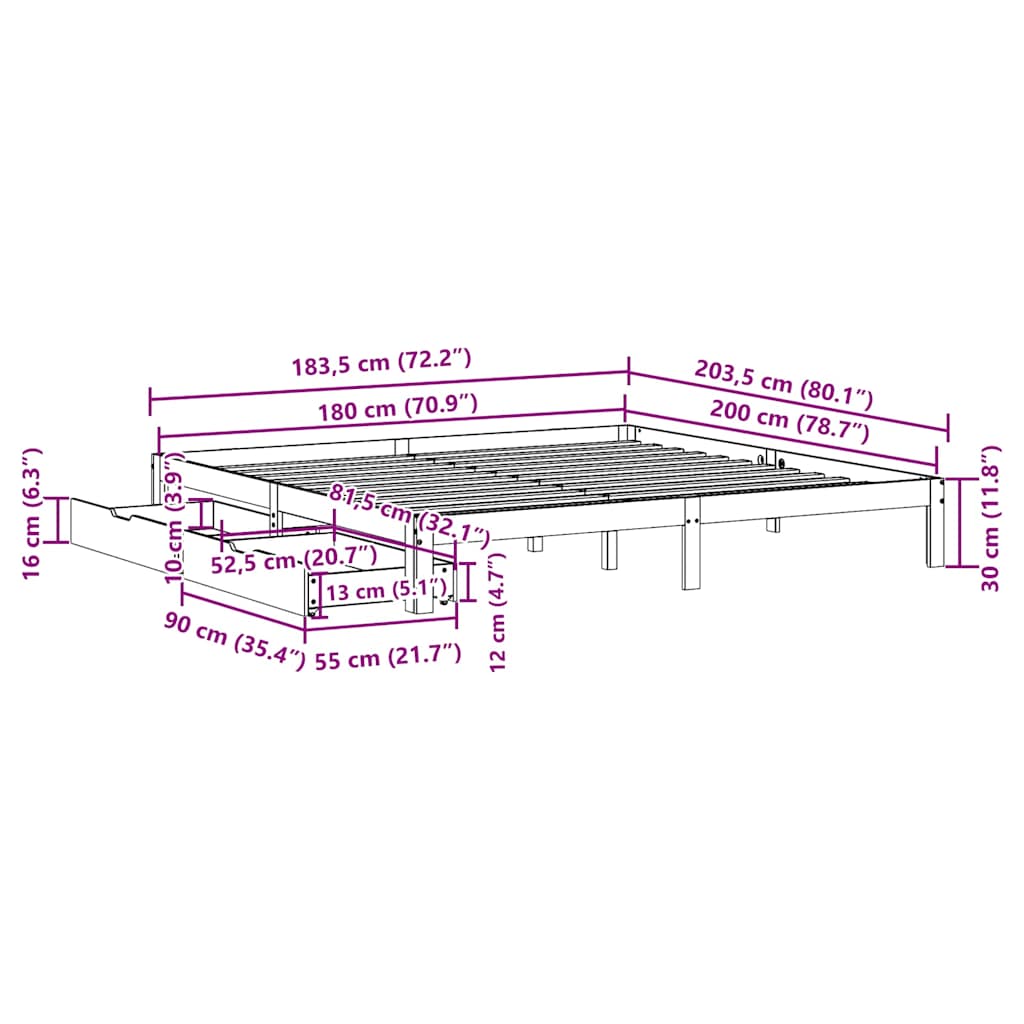 Cadre de lit avec tiroirs sans matelas 180x200 cm - XIOS