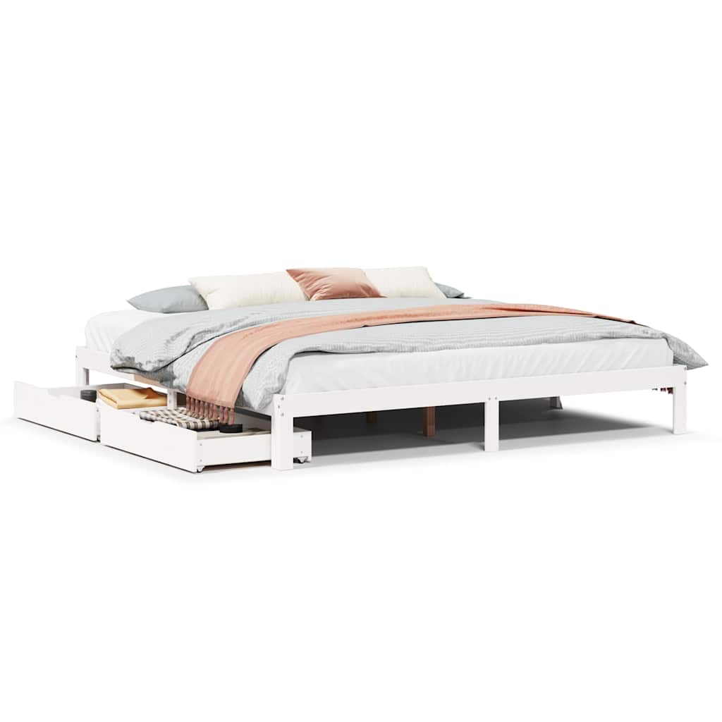 Cadre de lit avec tiroirs sans matelas blanc 200x200 cm - XIOS