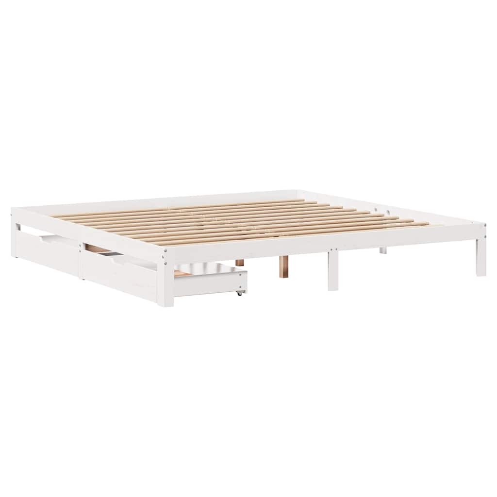 Cadre de lit avec tiroirs sans matelas blanc 200x200 cm - XIOS