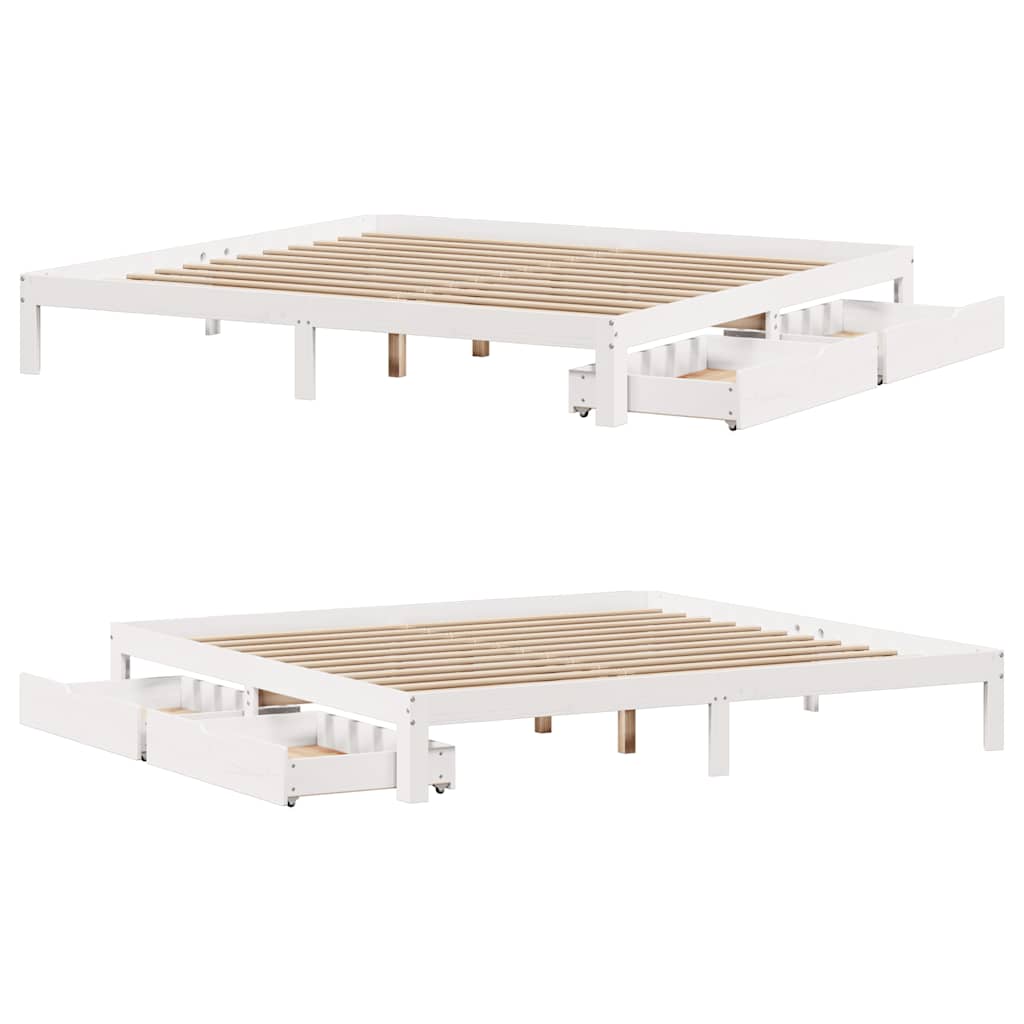 Cadre de lit avec tiroirs sans matelas blanc 200x200 cm - XIOS
