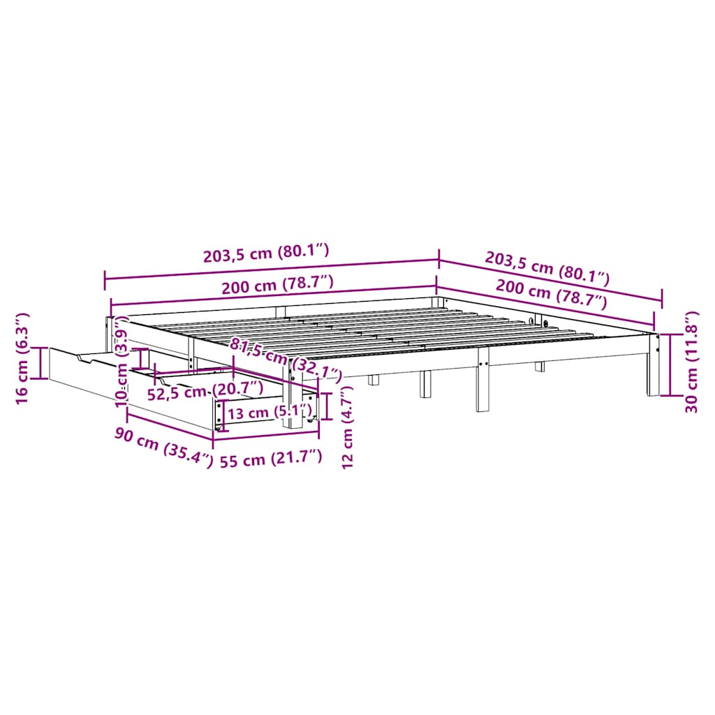 Cadre de lit avec tiroirs sans matelas blanc 200x200 cm - XIOS