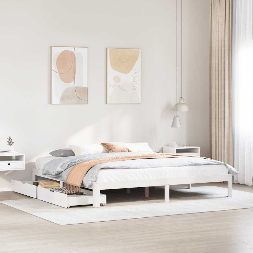 Cadre de lit avec tiroirs sans matelas blanc 200x200 cm - XIOS