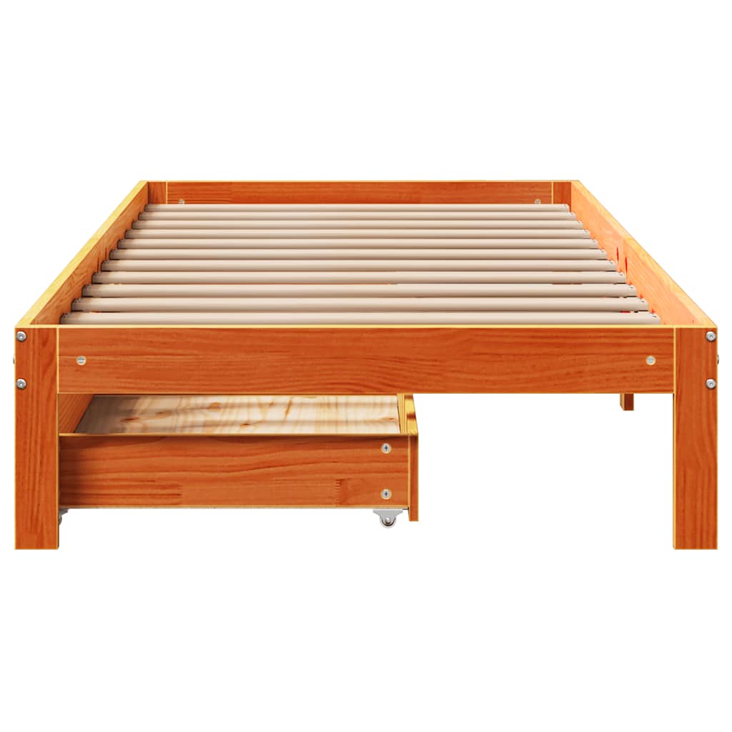 Cadre de lit avec tiroirs sans matelas cire marron 90x190 cm - XIOS