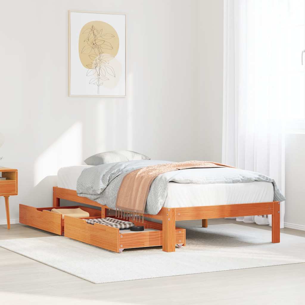 Cadre de lit avec tiroirs sans matelas cire marron 90x190 cm - XIOS