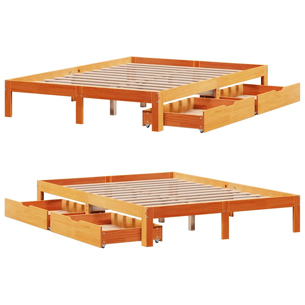 Cadre de lit avec tiroirs sans matelas cire marron 120x190 cm - XIOS