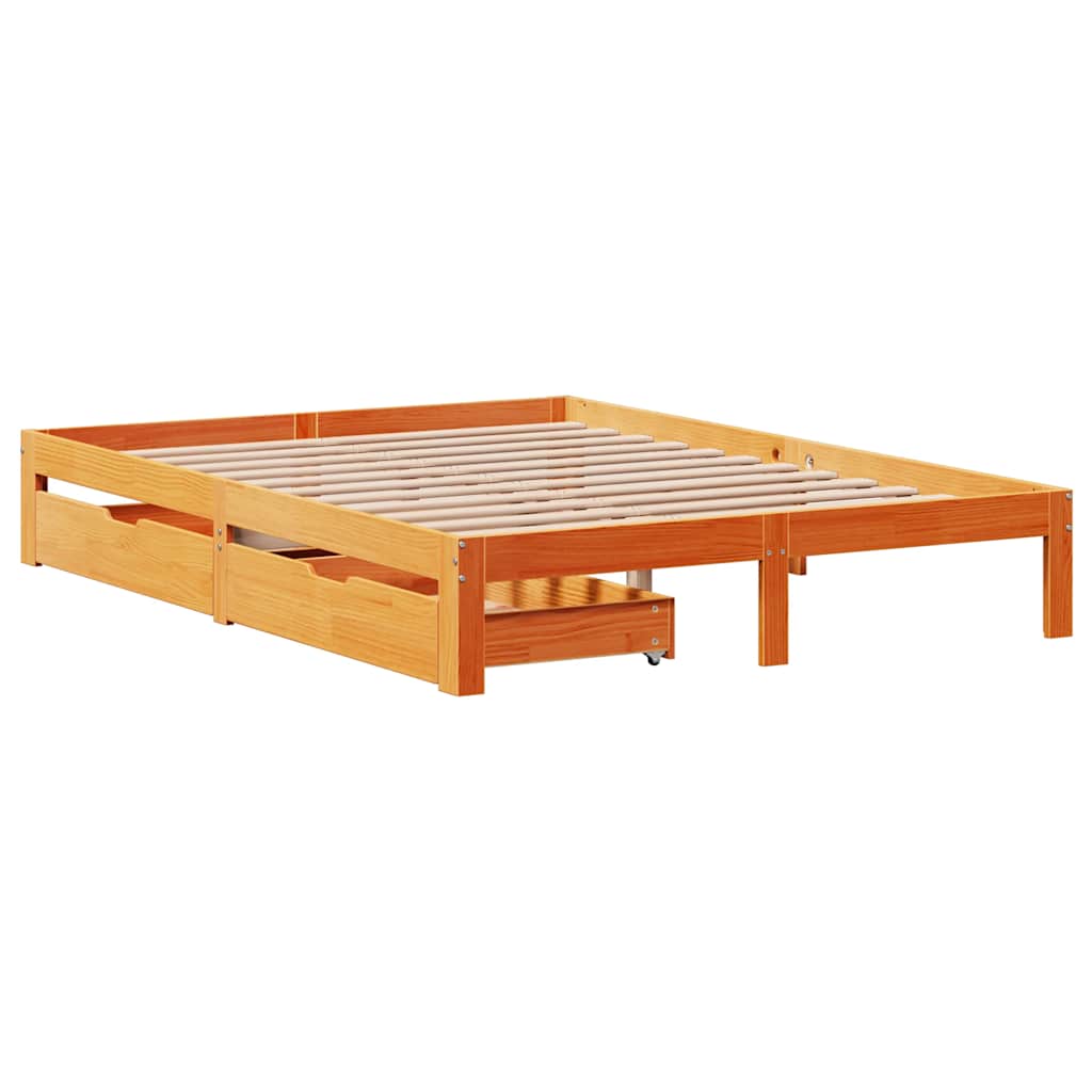 Cadre de lit avec tiroirs sans matelas cire marron 140x190 cm - XIOS