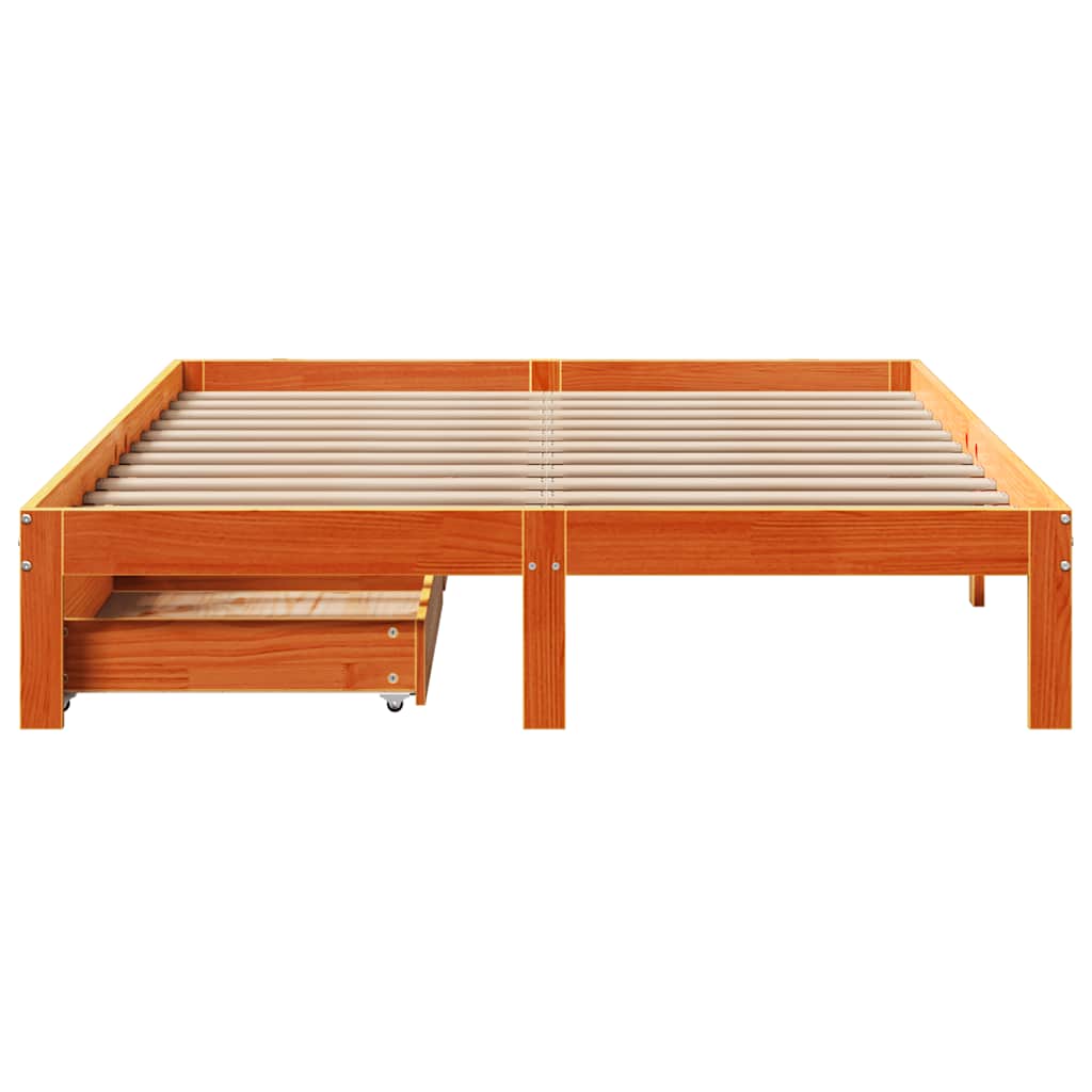 Cadre de lit avec tiroirs sans matelas cire marron 140x190 cm - XIOS
