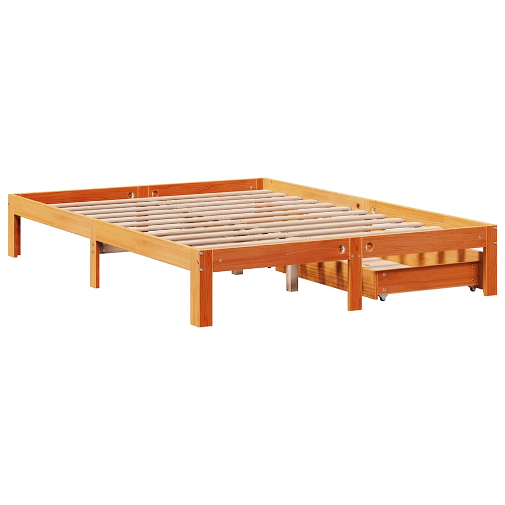 Cadre de lit avec tiroirs sans matelas cire marron 140x190 cm - XIOS