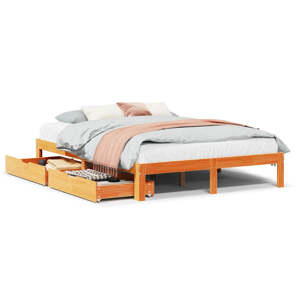 Cadre de lit avec tiroirs sans matelas cire marron 140x200 cm - XIOS