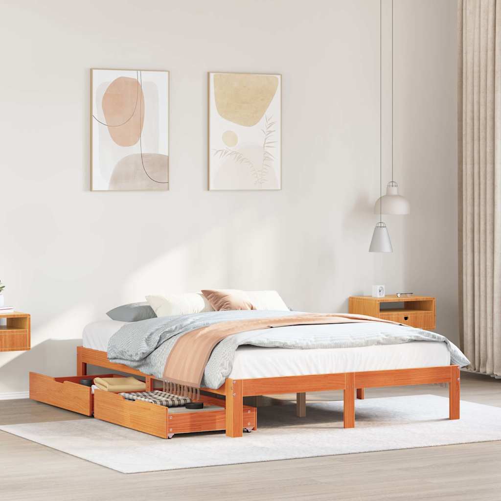 Cadre de lit avec tiroirs sans matelas cire marron 140x200 cm - XIOS