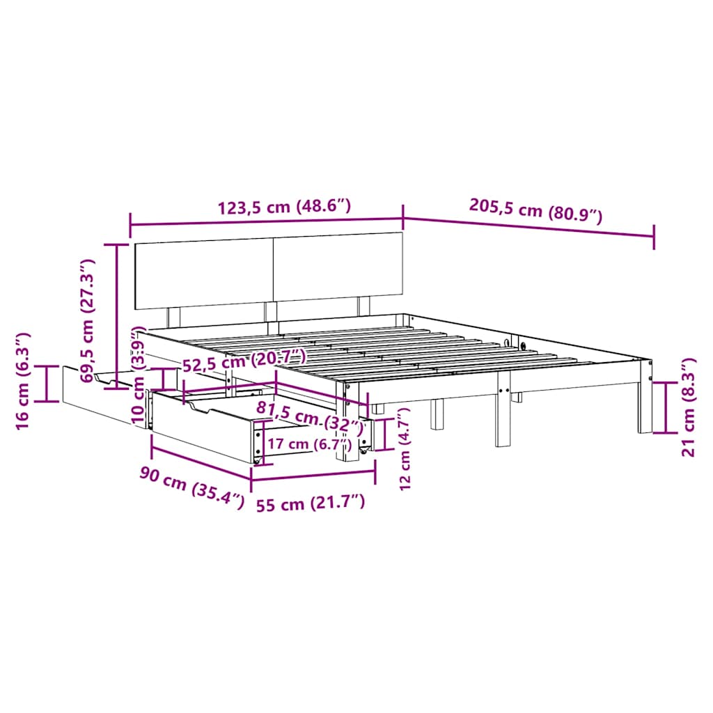 Cadre de lit avec tiroirs sans matelas blanc 120x200 cm - XIOS